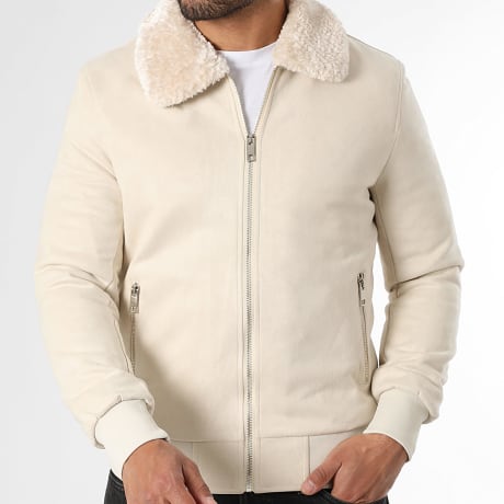 LBO - Bomber Slim Fit Suédine Col Mouton 0384 Beige