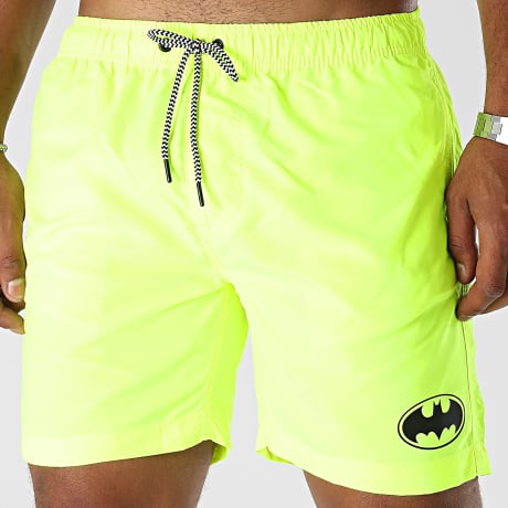 Batman - Pantaloncini da bagno con logo Batman giallo fluo