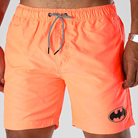 Batman - Pantaloncini da bagno con logo Batman arancione fluo