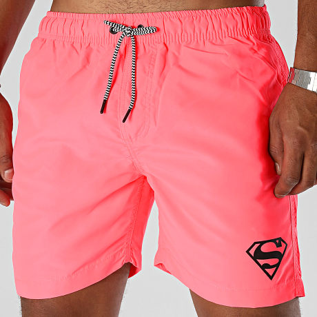 Superman - Pantaloncini da bagno con logo Superman Rosa Fluo Nero