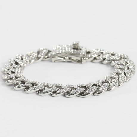 LBO - Pulseira de malha de strass cubano prateado de 13 mm