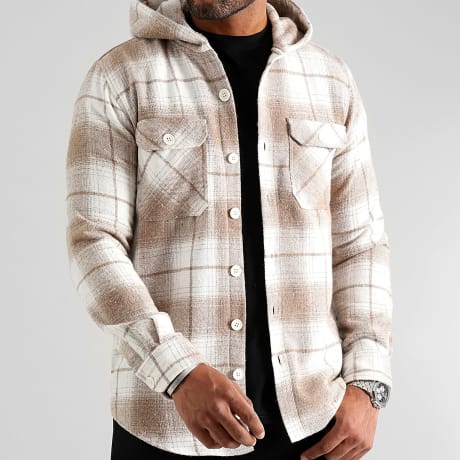 LBO - Plaid Overshirt with Hood 3046 Beige White