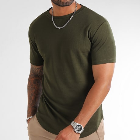LBO - Camicia da tè testurizzata Waffle 0395 Verde Khaki