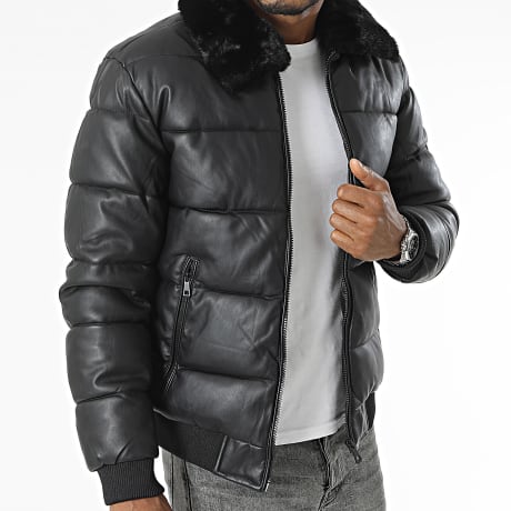 Kymaxx - Chaqueta acolchada con cuello de piel negra