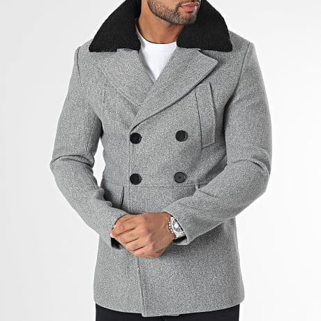 Frilivin - Manteau Col Mouton Gris Chiné