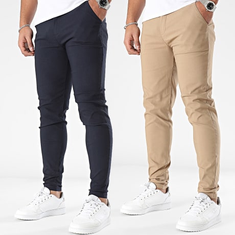 Frilivin - Lote de 2 pantalones chinos camel azul marino