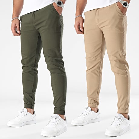 Frilivin - Juego De 2 Pantalones Chinos Caqui Verde Camel
