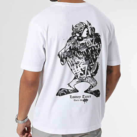Looney Tunes - Camiseta Oversize Large Taz Graffiti Gris Blanco