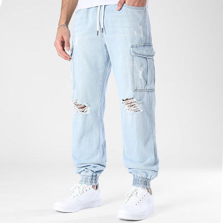LBO - Pantalón Chándal Jean Cargo Relaxed Fit Destroy 3177 Denim Wash