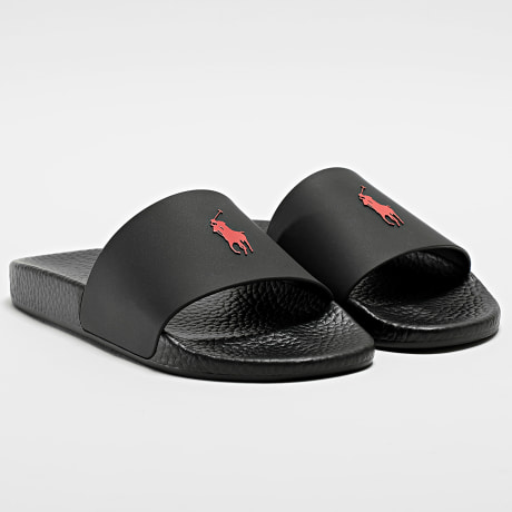 Polo Ralph Lauren - Sandalias Polo Slide Negro Rojo