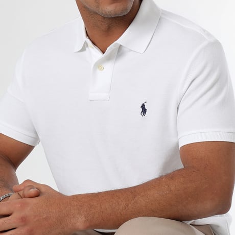Polo Ralph Lauren - Custom Slim Fit Katoen Piqué Korte Mouw Polo Original Player Wit