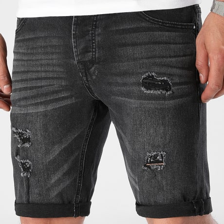Fins de Séries - Short Jean Avec Destroy 0270 Noir Denim