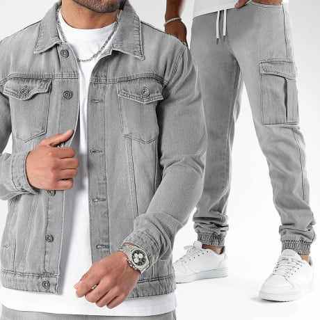 LBO - Co-ord Set Jassen Jean En Jogger Broek Pasvorm 3267 Denim Lichtgrijs