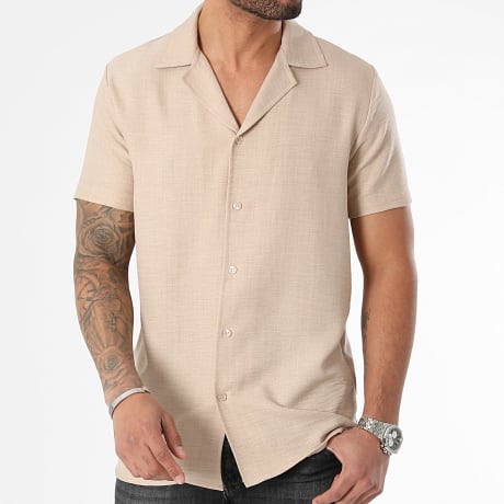 LBO - Camisa de manga corta efecto lino 0944 Beige