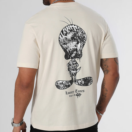 Looney Tunes - Tee Shirt Oversize Large Tweety Graffiti Black And White Beige
