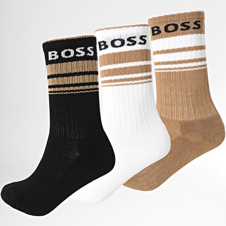 BOSS - 3 Pares Calcetines Rib Strip 50515143 Blanco Negro Beige
