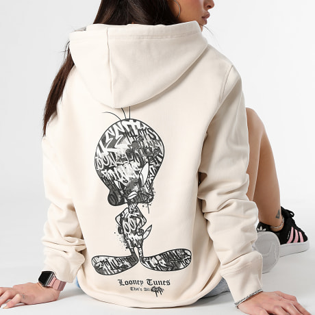 Looney Tunes - Sweat Capuche Femme Tweety Graffiti Black And White Beige
