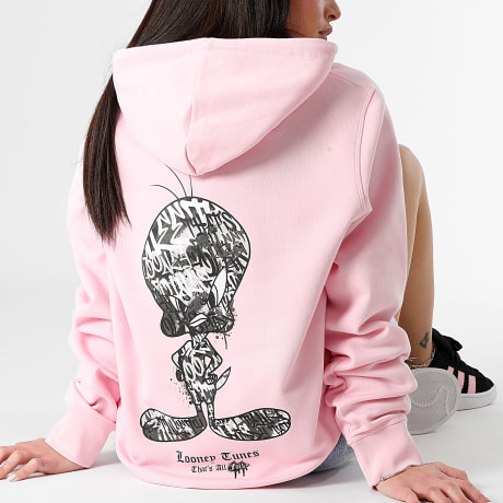 Looney Tunes - Sweat Capuche Femme Tweety Graffiti Black And White Rose