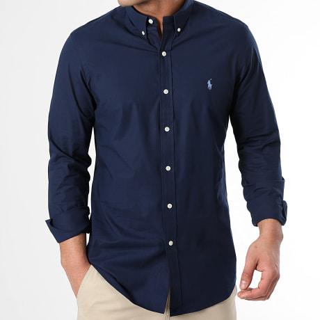 Polo Ralph Lauren - Chemise Manches Longues Slim Original Player Bleu Marine
