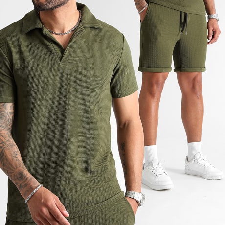 LBO - Conjunto de polo texturizado y pantalón corto 1097 verde caqui