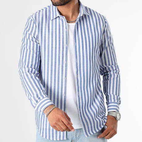 LBO - Chemise Manches Longues A Rayures Larges 0977 Bleu Clair Blanc