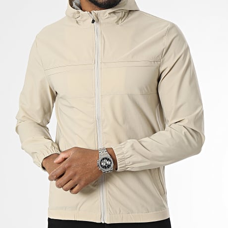 Fusional - Chaqueta beige con capucha y cremallera