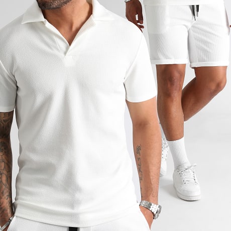 LBO - Waffle 1763 White Textured Polo Shorts Set
