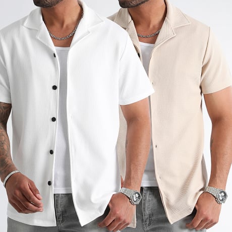Classic Series - Lot De 2 Chemises Manches Courtes Texturé Waffle 1199 Blanc Beige