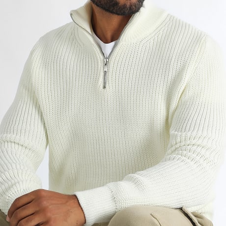 LBO - Pull Col Montant Zippé Mailles 0461 Ecru