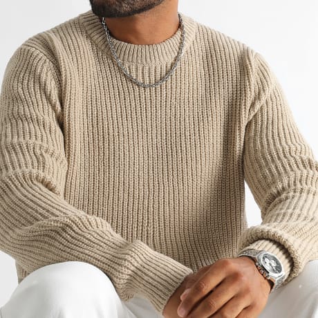 LBO - Pull Col Rond Grosses Mailles 0470 Beige