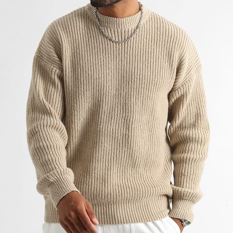 LBO - Pull Large Col Rond Grosses Mailles 1362 Beige