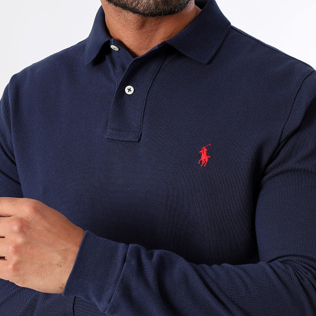 Polo Ralph Lauren - Polo Lange Mouwen Custom Slim Original Player Marineblauw