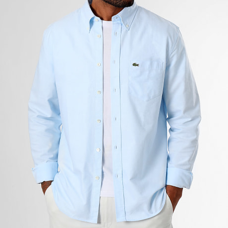 Lacoste - Chemise Manches Longues Poche Logo Brodé Crocodile Regular Fit Bleu Clair
