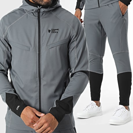Comme Des Loups - Set giacca con cappuccio e pantaloni da jogging per il running, grigio antracite