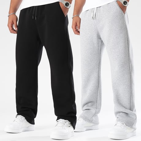 LBO - Pack van 2 Broeken Joggingbroek Wijd 1356 1357 Zwart Gemêleerd Grijs