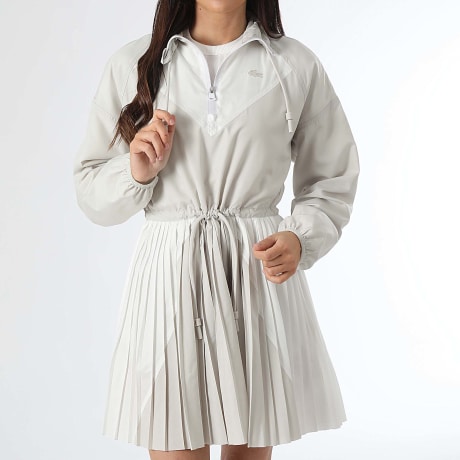 Lacoste - Relaxed Fit Vestido Mujer Logo Cocodrilo Bordado Beige Blanco