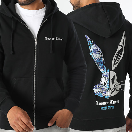 Looney Tunes - Sweat Zippé Capuche Bugs Bunny Horror Noir Réfléchissant