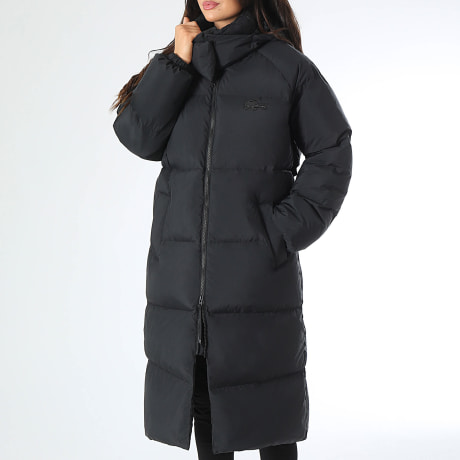 Lacoste - Abrigo largo de mujer Big Logo Cocodrilo Negro