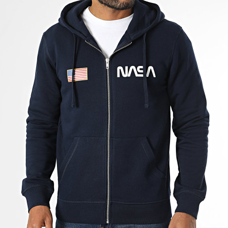 NASA - Sudadera Pecho Bandera Cremallera Azul Marino Blanco