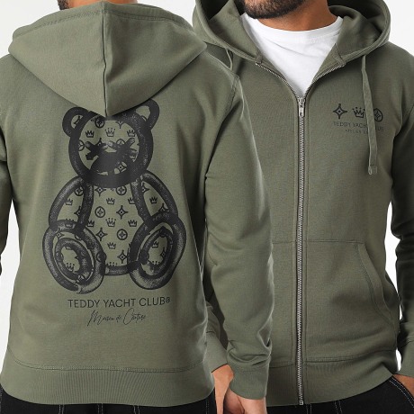 Teddy Yacht Club - Sweat Zippé Capuche Maison De Couture Rush Vert Kaki Noir