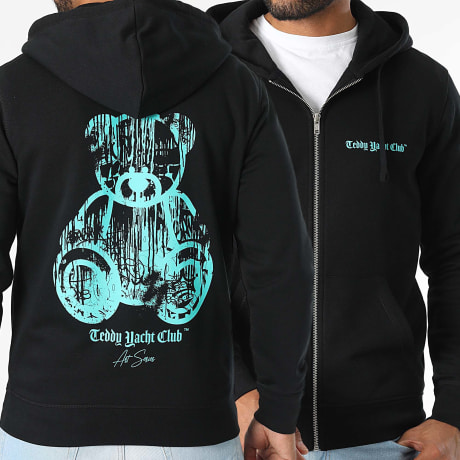 Teddy Yacht Club - Art Series Dripping Mono Zwart Turquoise Sweatshirt met capuchon en rits