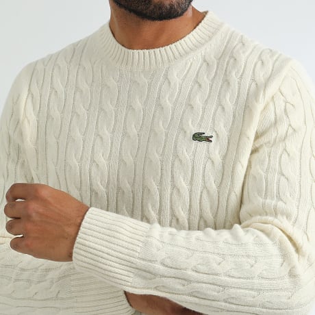 Lacoste - Maglione Classic Fit con logo ricamato in coccodrillo Ecru