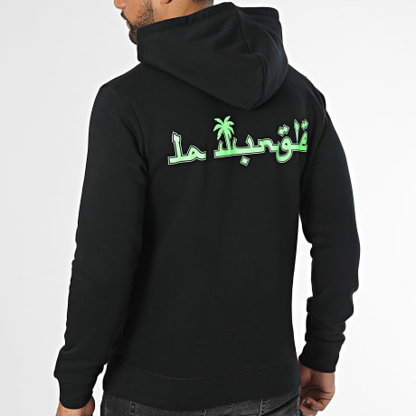 Mougli x La Jungle - Sudadera negra con logo verde fluorescente