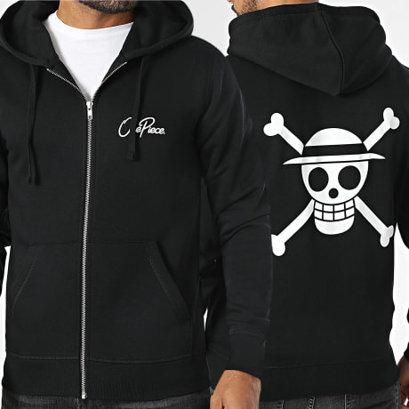 One Piece - Mugiwara Big Back Zip Hoodie Black White