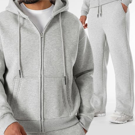LBO - Co-ord Set Hoodie Met Rits Capuchon En Joggingbroek 3630 Gemêleerd Grijs