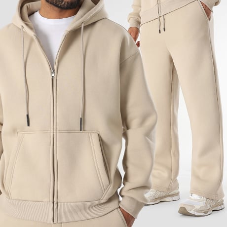 LBO - Ensemble Sweat Zippé Capuche Et Pantalon Jogging 3633 Beige