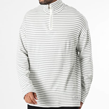 Fins de Séries - White Grey Stripe Zip Neck Sweater