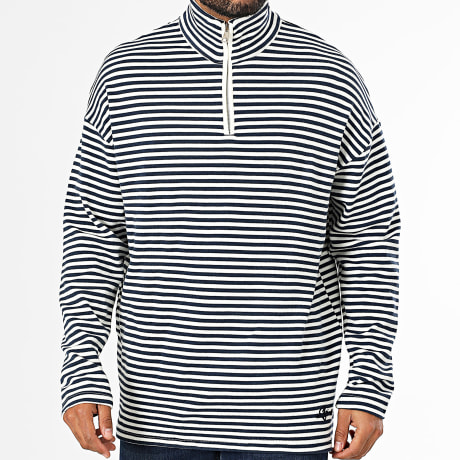 Fins de Séries - Navy White Stripe Zip Neck Sweater