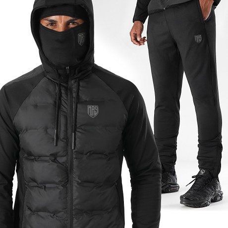 MA9 Mafia Nueve - Zwarte Reflecterende Jas met Capuchon en Joggingbroek Set