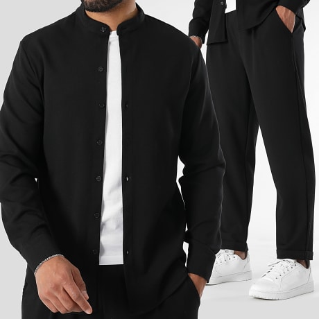 LBO - Long Sleeve Shirt and Textured Trouser Set 1510 Black